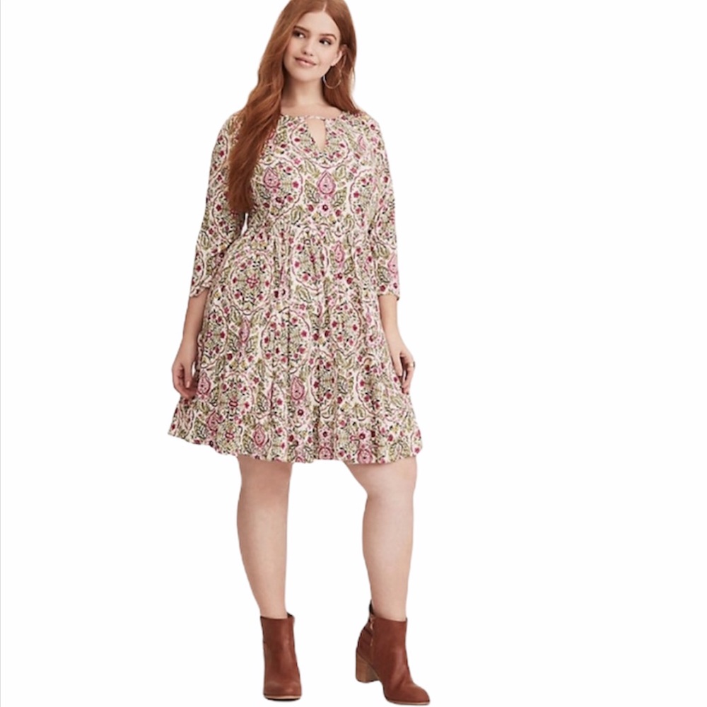 Torrid Flowy Floral Print Challis Mini Skater Dress Size 12 - Picture 3 of 13